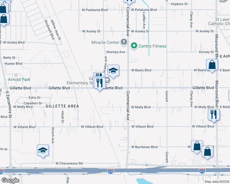 map of restaurants, bars, coffee shops, grocery stores, and more near 642 Gillette Boulevard in San Antonio