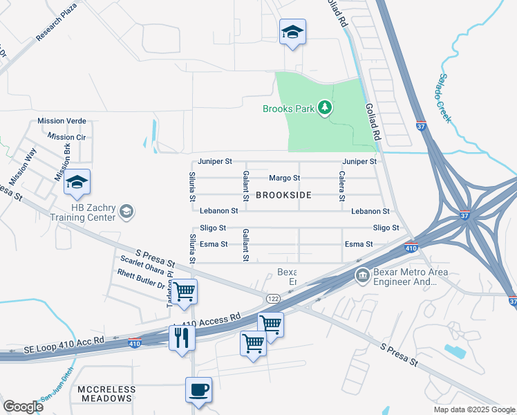 map of restaurants, bars, coffee shops, grocery stores, and more near 211 Lebanon Street in San Antonio