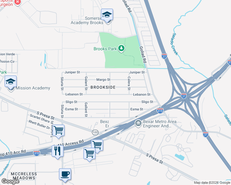 map of restaurants, bars, coffee shops, grocery stores, and more near 310 Lebanon Street in San Antonio