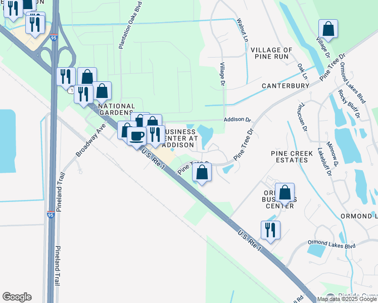 map of restaurants, bars, coffee shops, grocery stores, and more near 1405 U.S. 1 in Ormond Beach