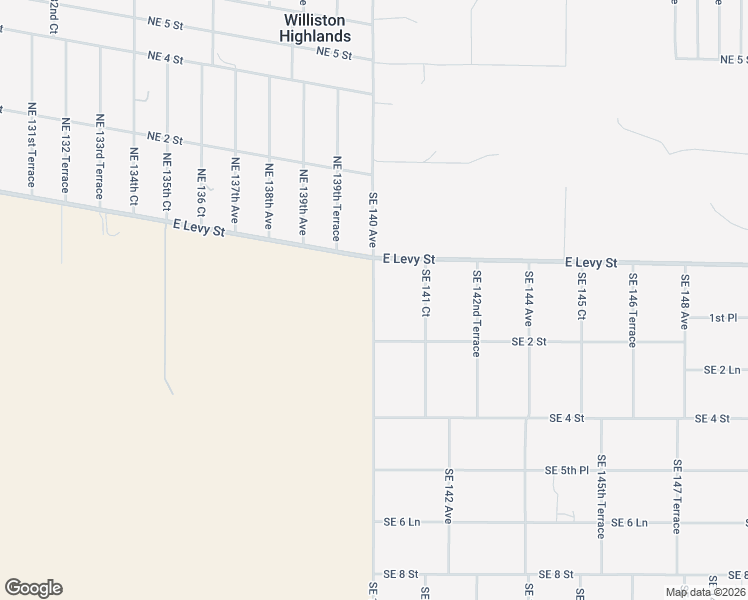map of restaurants, bars, coffee shops, grocery stores, and more near 14050 East Levy Street in Williston