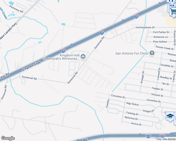 map of restaurants, bars, coffee shops, grocery stores, and more near 4019 Somers Crest in San Antonio