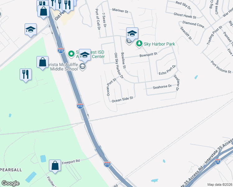 map of restaurants, bars, coffee shops, grocery stores, and more near 9030 Island View Street in San Antonio