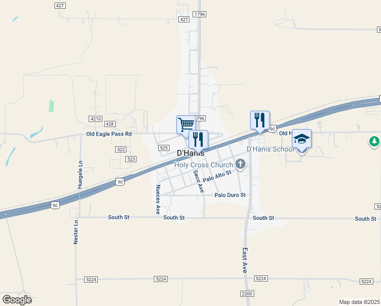 map of restaurants, bars, coffee shops, grocery stores, and more near in D'Hanis