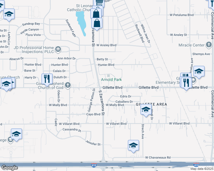 map of restaurants, bars, coffee shops, grocery stores, and more near 1011 Gillette Boulevard in San Antonio