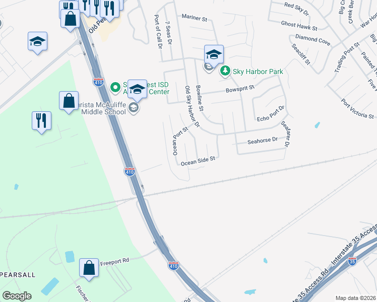 map of restaurants, bars, coffee shops, grocery stores, and more near 9030 Island View Street in San Antonio