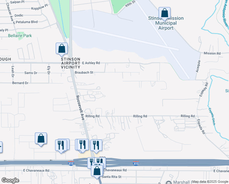 map of restaurants, bars, coffee shops, grocery stores, and more near 10980 Jarratt Road in San Antonio