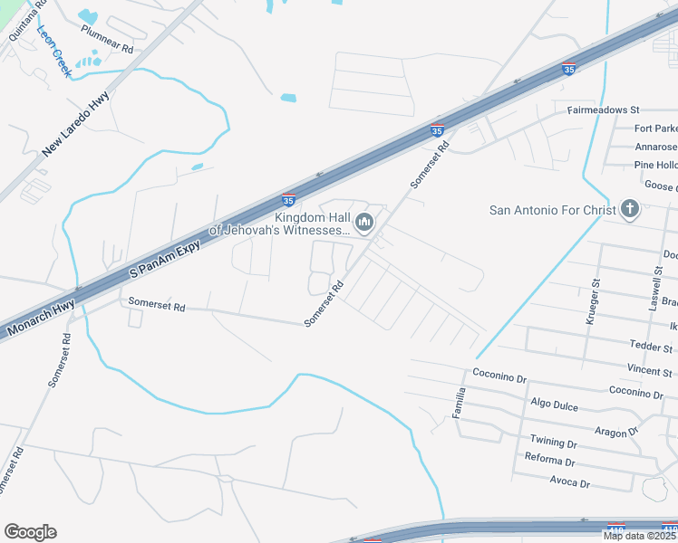 map of restaurants, bars, coffee shops, grocery stores, and more near 9323 Somerset Road in San Antonio