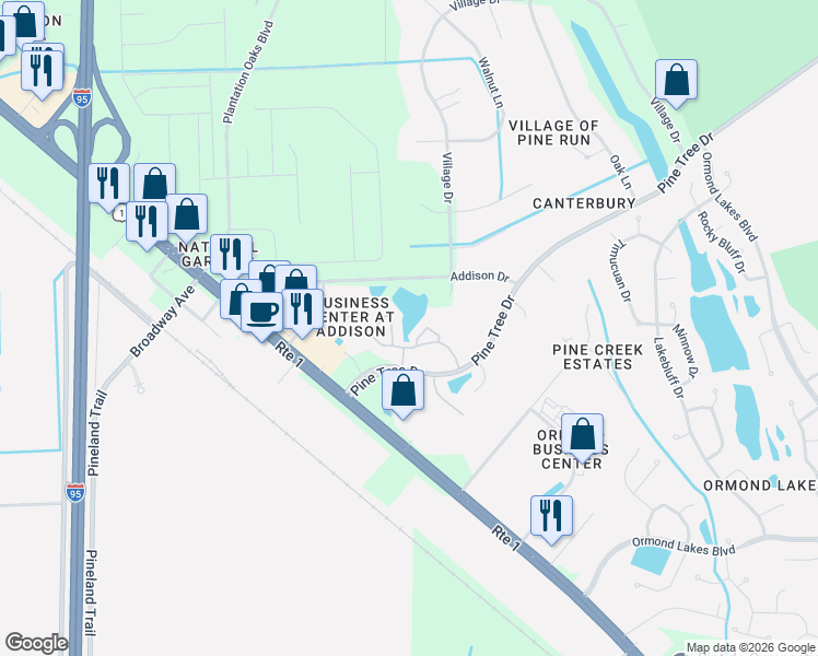 map of restaurants, bars, coffee shops, grocery stores, and more near 140 Limewood Place in Ormond Beach