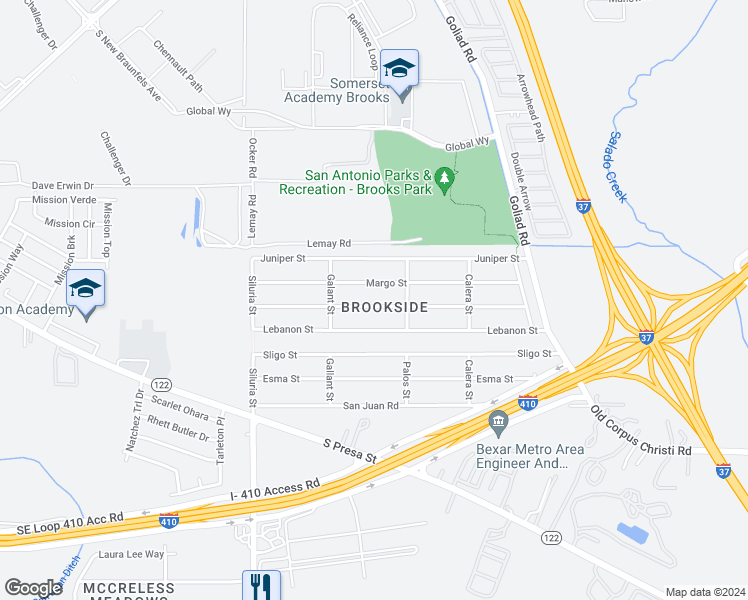 map of restaurants, bars, coffee shops, grocery stores, and more near 225 Lagarde Street in San Antonio