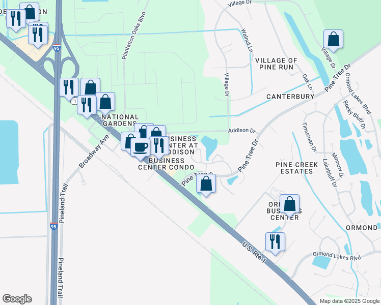 map of restaurants, bars, coffee shops, grocery stores, and more near 140 Limewood Place in Ormond Beach