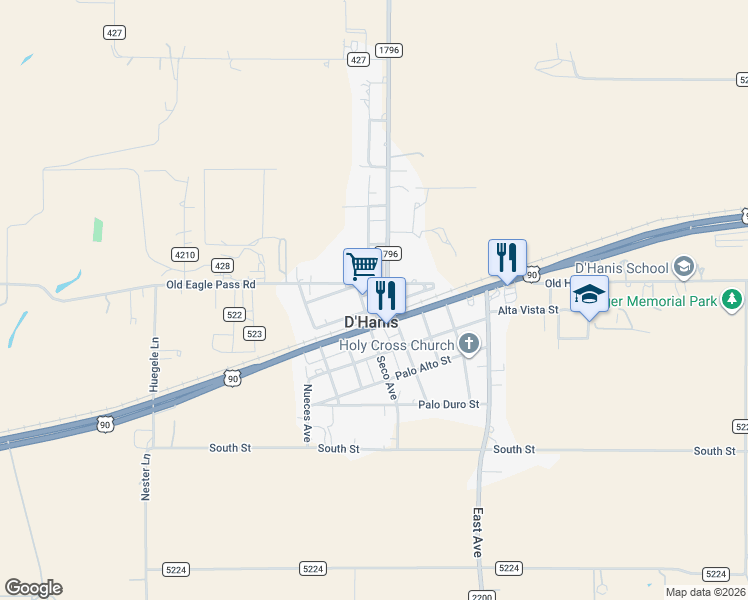 map of restaurants, bars, coffee shops, grocery stores, and more near in D'Hanis