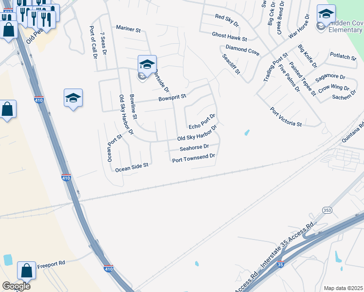 map of restaurants, bars, coffee shops, grocery stores, and more near 5466 Seahorse Drive in San Antonio