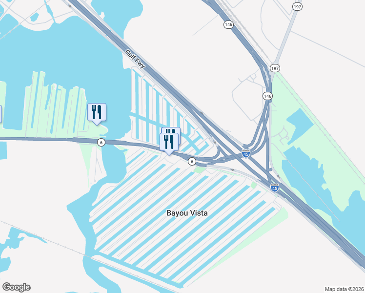 map of restaurants, bars, coffee shops, grocery stores, and more near 3131 Highway 6 in Hitchcock