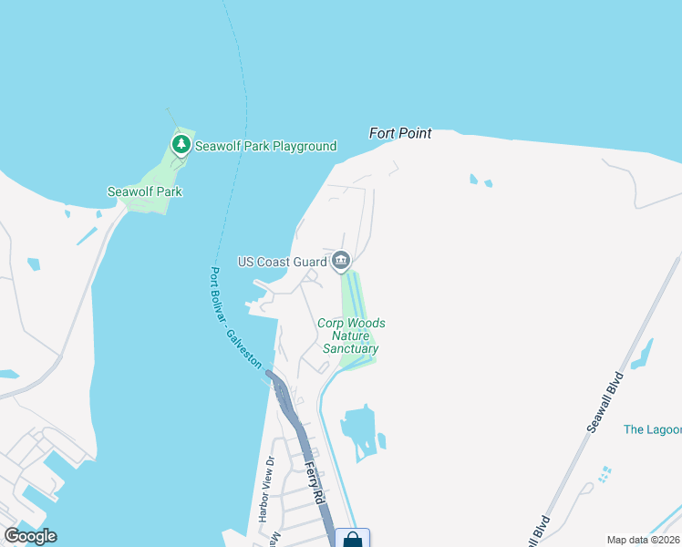 map of restaurants, bars, coffee shops, grocery stores, and more near 3000 Fort Point Road in Galveston