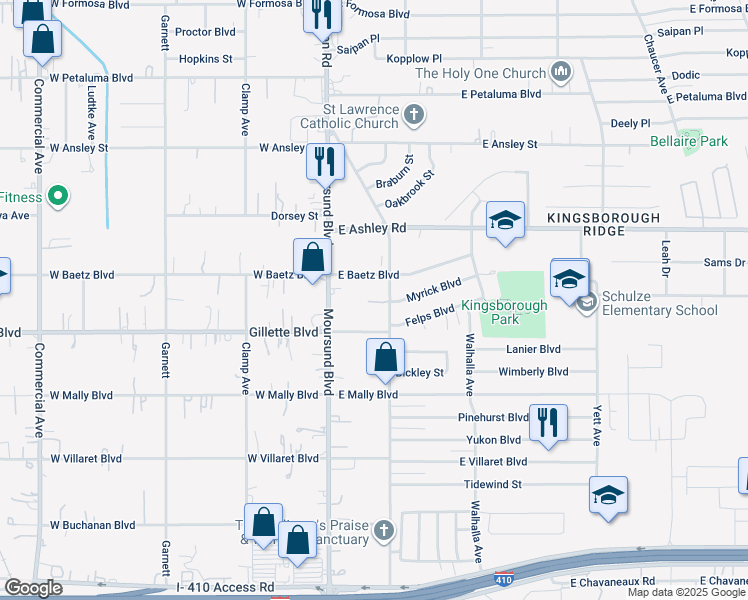 map of restaurants, bars, coffee shops, grocery stores, and more near 147 Gillette Boulevard in San Antonio