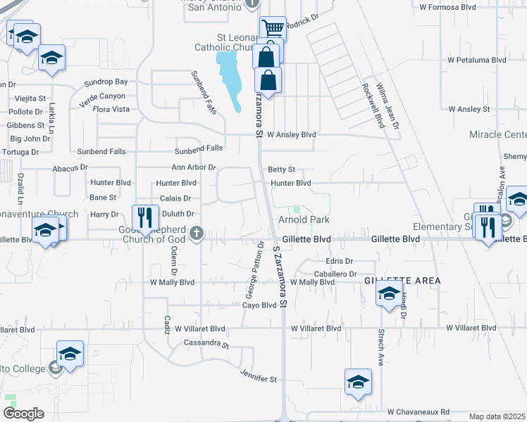 map of restaurants, bars, coffee shops, grocery stores, and more near 9155 South Zarzamora Street in San Antonio