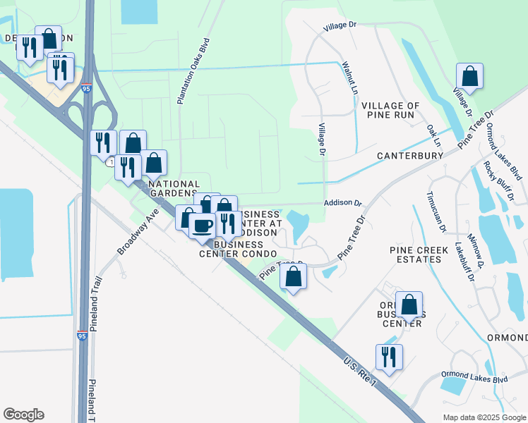 map of restaurants, bars, coffee shops, grocery stores, and more near 69 Bella Vita Way in Ormond Beach