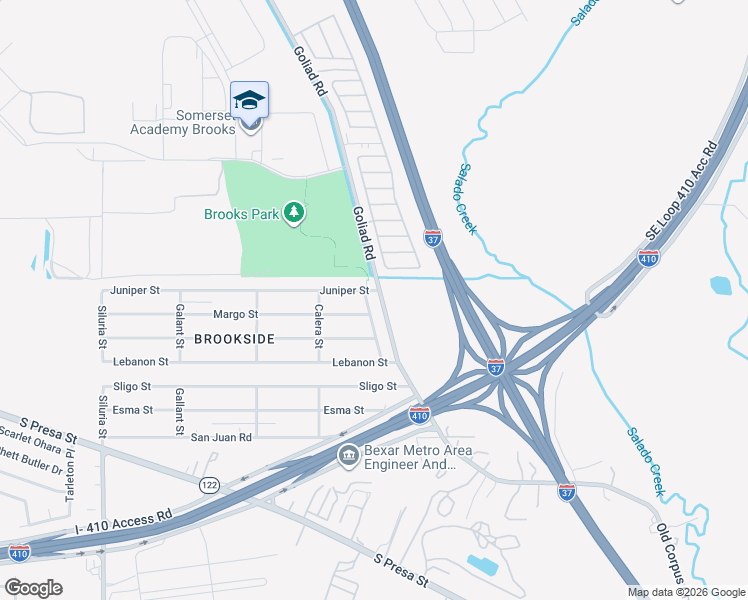 map of restaurants, bars, coffee shops, grocery stores, and more near 3606 Goliad Road in San Antonio