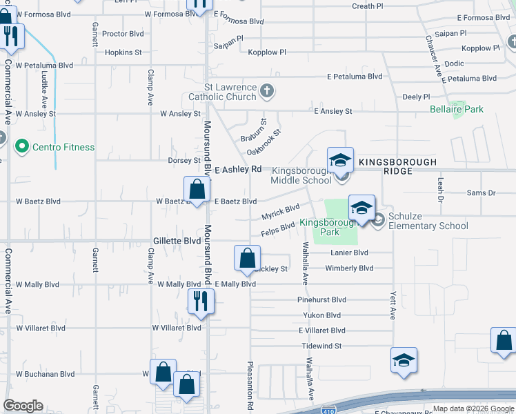map of restaurants, bars, coffee shops, grocery stores, and more near 215 East Baetz Boulevard in San Antonio