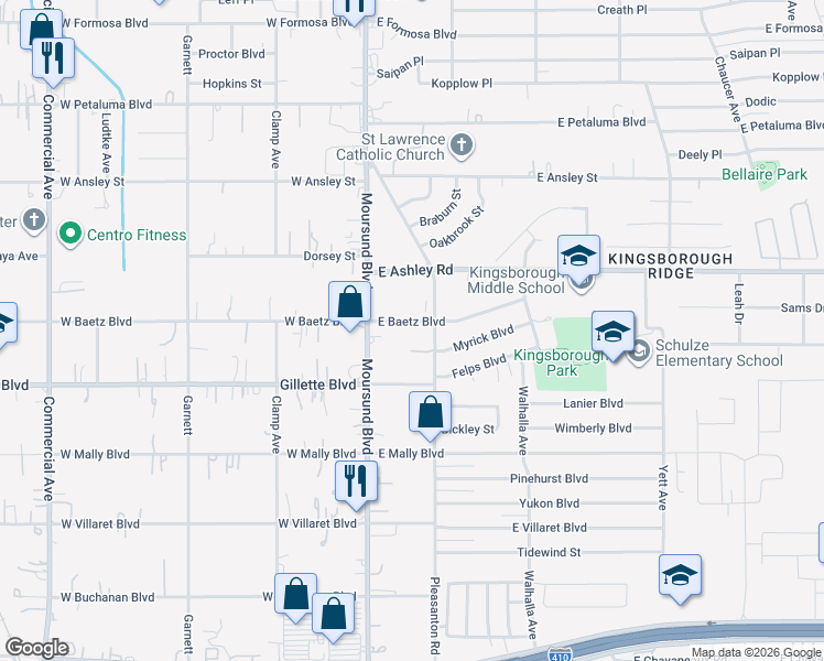 map of restaurants, bars, coffee shops, grocery stores, and more near 138 East Baetz Boulevard in San Antonio