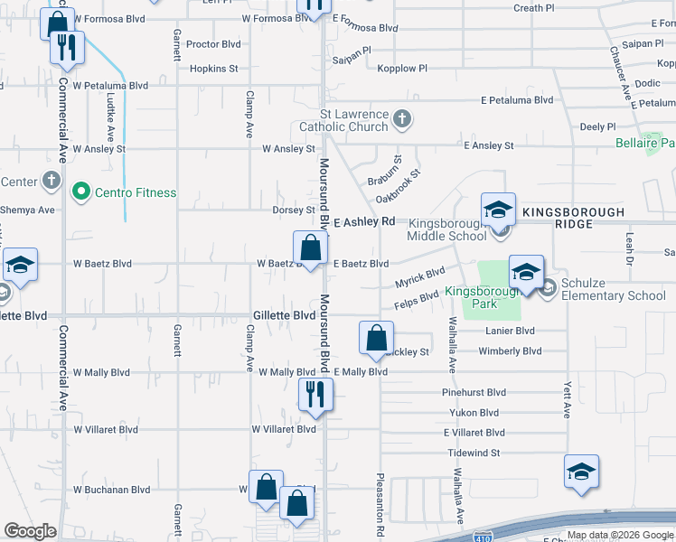 map of restaurants, bars, coffee shops, grocery stores, and more near 300 Moursund Boulevard in San Antonio