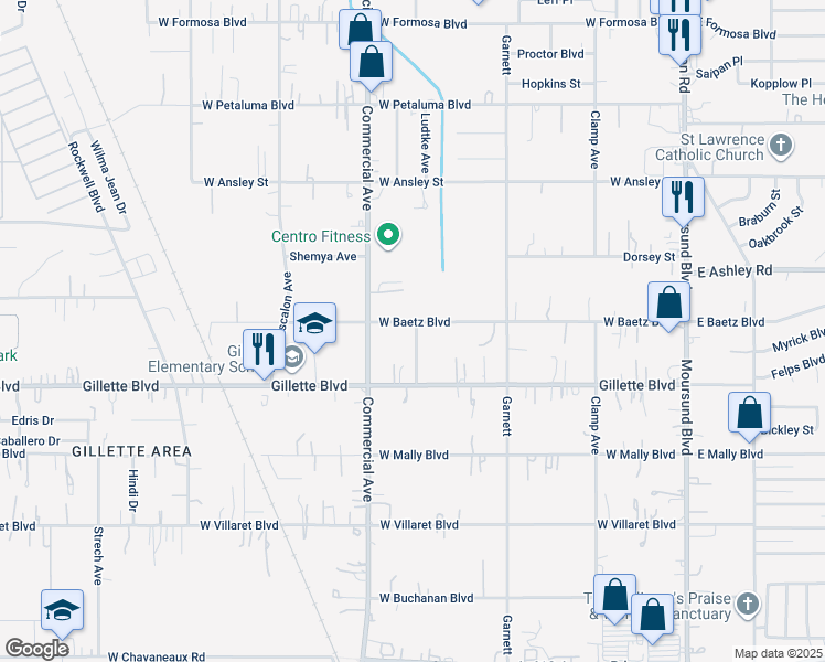 map of restaurants, bars, coffee shops, grocery stores, and more near 631 West Baetz Boulevard in San Antonio