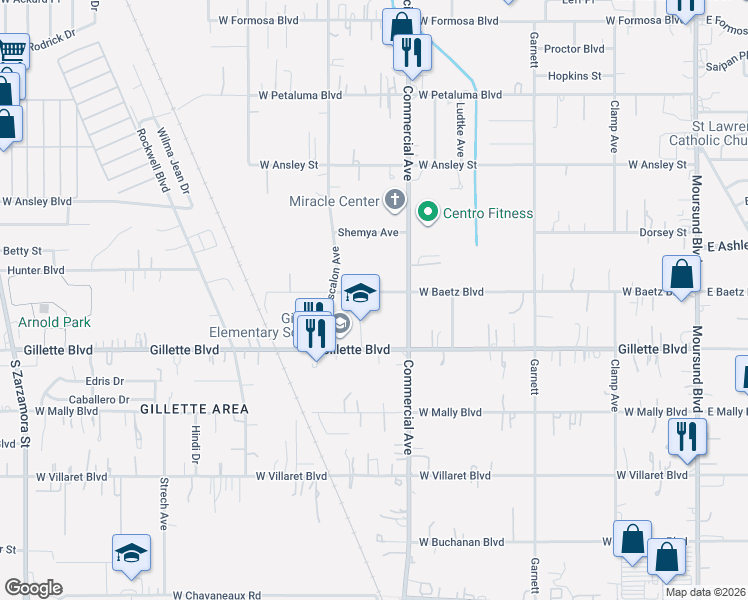 map of restaurants, bars, coffee shops, grocery stores, and more near 821 West Baetz Boulevard in San Antonio