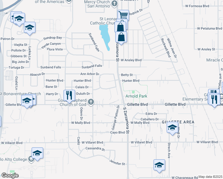map of restaurants, bars, coffee shops, grocery stores, and more near 1711 Point West in San Antonio