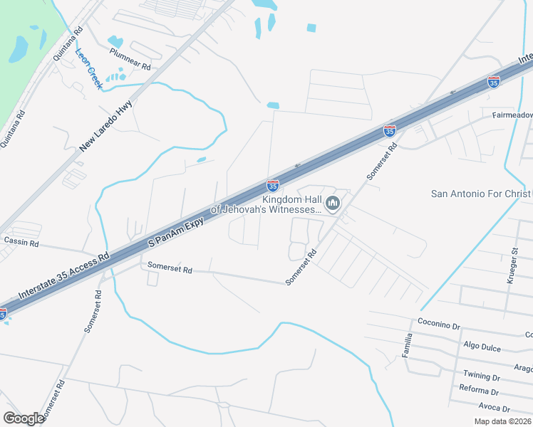 map of restaurants, bars, coffee shops, grocery stores, and more near 9098 Interstate 35 Access Road in San Antonio