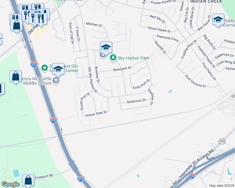 map of restaurants, bars, coffee shops, grocery stores, and more near 9031 Clipper Drive in San Antonio