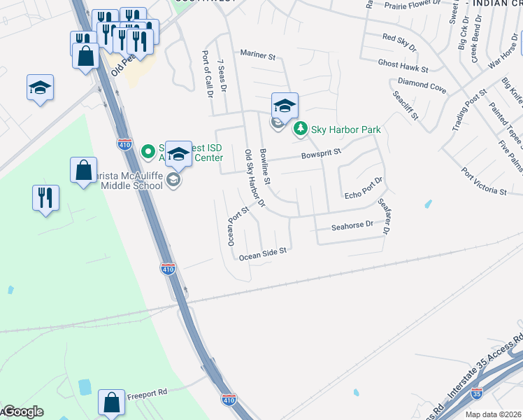 map of restaurants, bars, coffee shops, grocery stores, and more near 9006 Old Sky Harbor in San Antonio