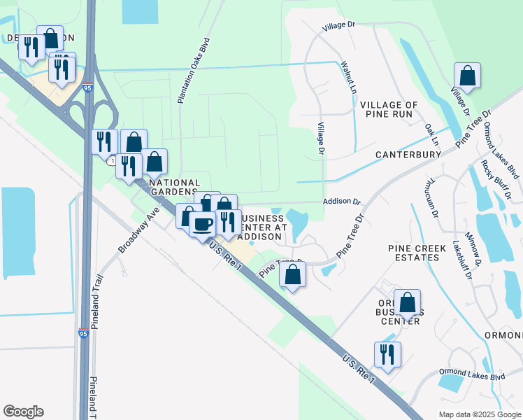 map of restaurants, bars, coffee shops, grocery stores, and more near 69 Bella Vita Way in Ormond Beach