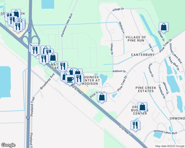 map of restaurants, bars, coffee shops, grocery stores, and more near 69 Bella Vita Way in Ormond Beach
