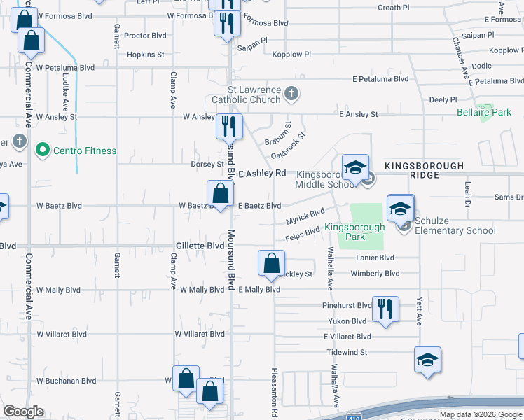 map of restaurants, bars, coffee shops, grocery stores, and more near 138 East Baetz Boulevard in San Antonio