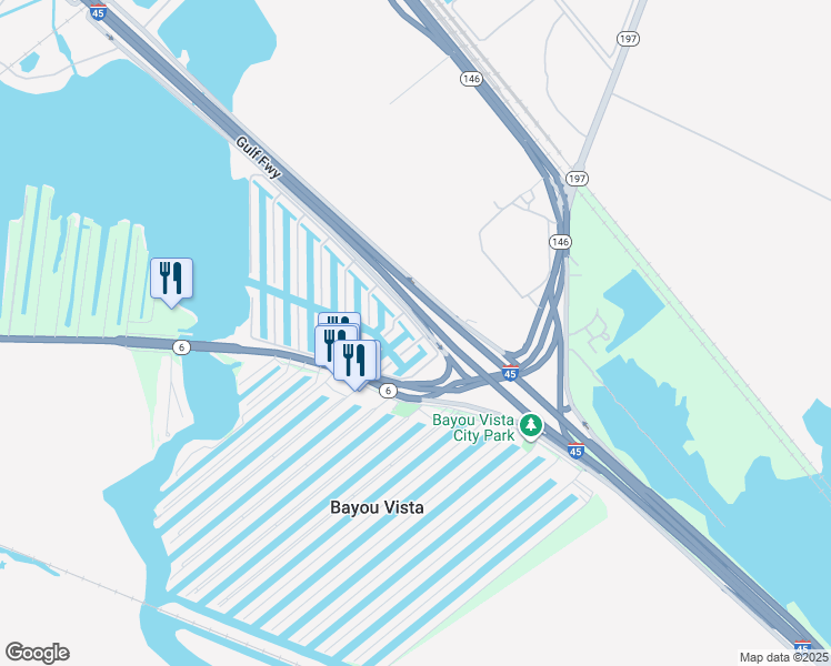 map of restaurants, bars, coffee shops, grocery stores, and more near 42 N Omega St in La Marque