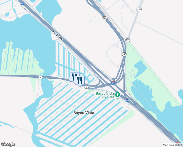 map of restaurants, bars, coffee shops, grocery stores, and more near 42 North Omega Street in La Marque