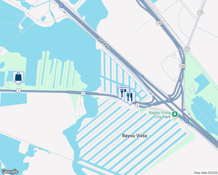 map of restaurants, bars, coffee shops, grocery stores, and more near 5 South Flamingo Street in La Marque