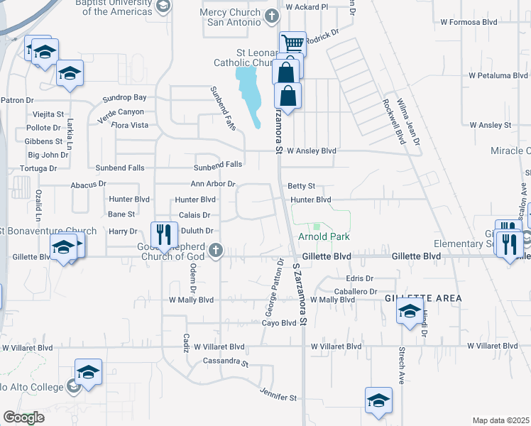 map of restaurants, bars, coffee shops, grocery stores, and more near 1711 Point West in San Antonio