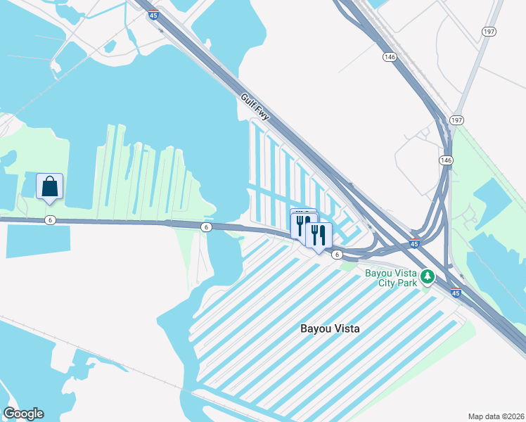 map of restaurants, bars, coffee shops, grocery stores, and more near 5 S Flamingo St in La Marque