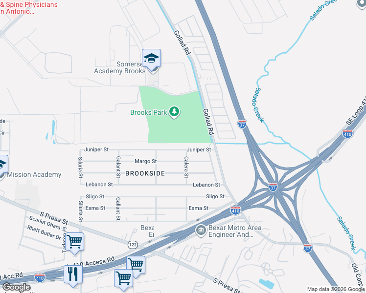 map of restaurants, bars, coffee shops, grocery stores, and more near 331 Juniper Street in San Antonio