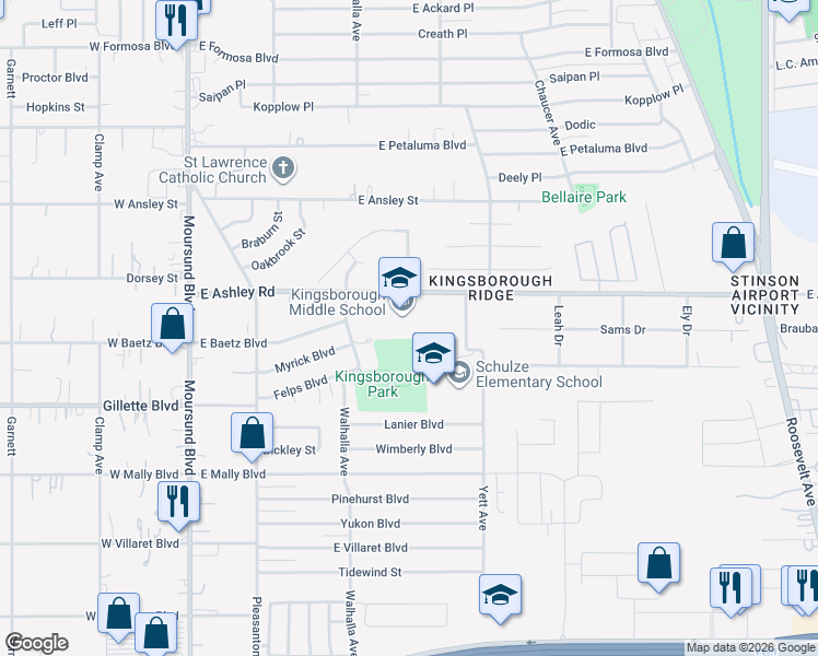map of restaurants, bars, coffee shops, grocery stores, and more near 422 E Ashley Rd in San Antonio