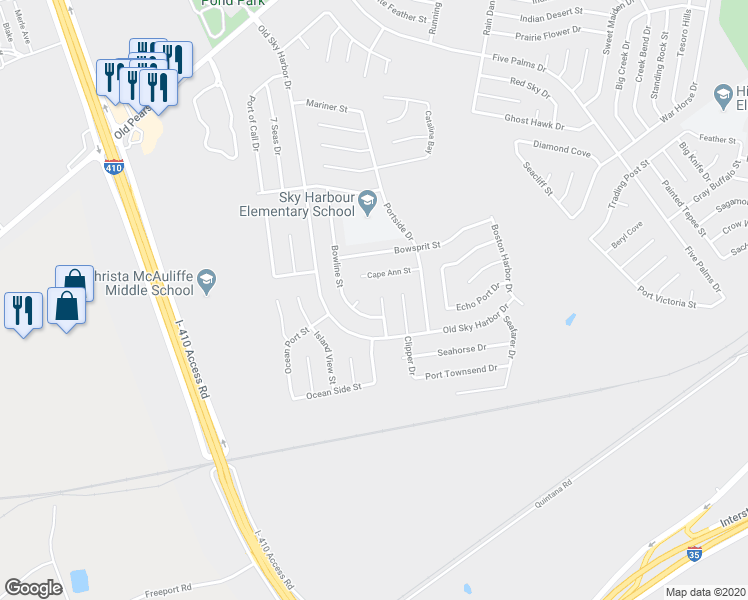 map of restaurants, bars, coffee shops, grocery stores, and more near 9011 Oceanview Drive in San Antonio