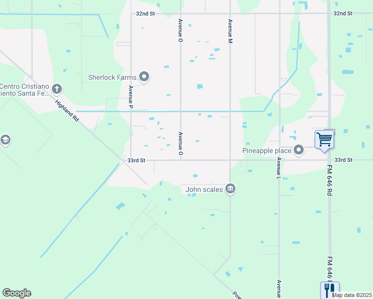 map of restaurants, bars, coffee shops, grocery stores, and more near 12720 33rd Street in Santa Fe