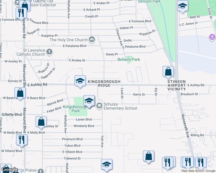map of restaurants, bars, coffee shops, grocery stores, and more near 610 East Ashley Road in San Antonio