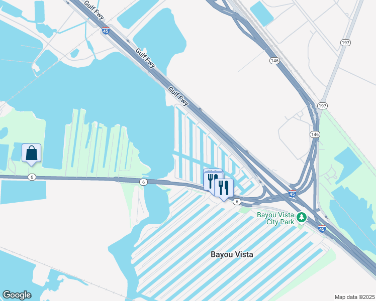 map of restaurants, bars, coffee shops, grocery stores, and more near 38 North Flamingo Street in La Marque