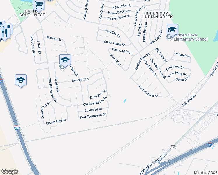 map of restaurants, bars, coffee shops, grocery stores, and more near 9262 Echo Port Drive in San Antonio