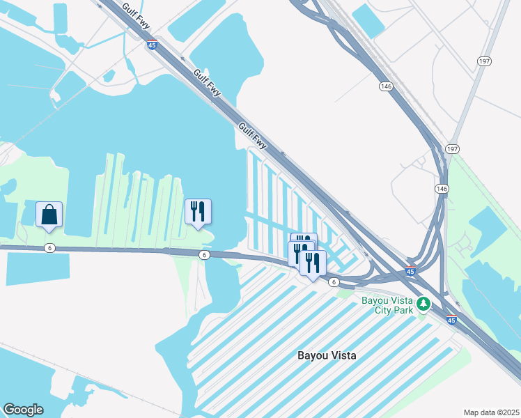 map of restaurants, bars, coffee shops, grocery stores, and more near 38 North Flamingo Street in La Marque