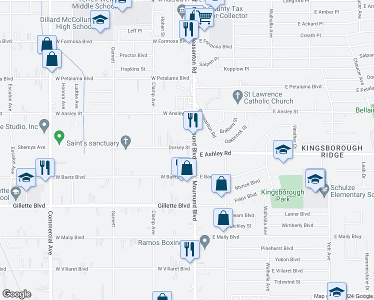 map of restaurants, bars, coffee shops, grocery stores, and more near 122 Dorsey Street in San Antonio