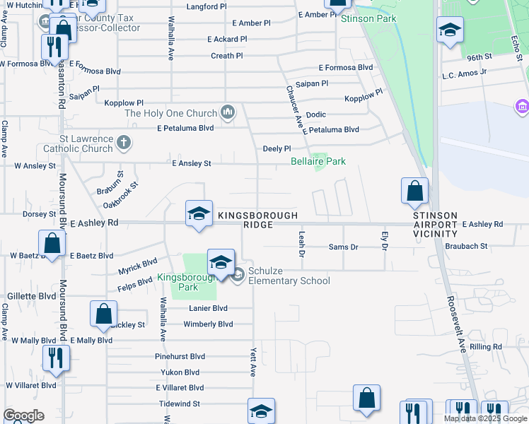 map of restaurants, bars, coffee shops, grocery stores, and more near 610 East Ashley Road in San Antonio